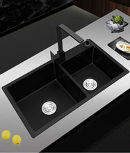 Load image into Gallery viewer, Ari - Black Nano Antibacterial Stainless Steel Double Bowl Kitchen SInk