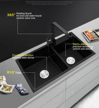 Load image into Gallery viewer, Ari - Black Nano Antibacterial Stainless Steel Double Bowl Kitchen SInk